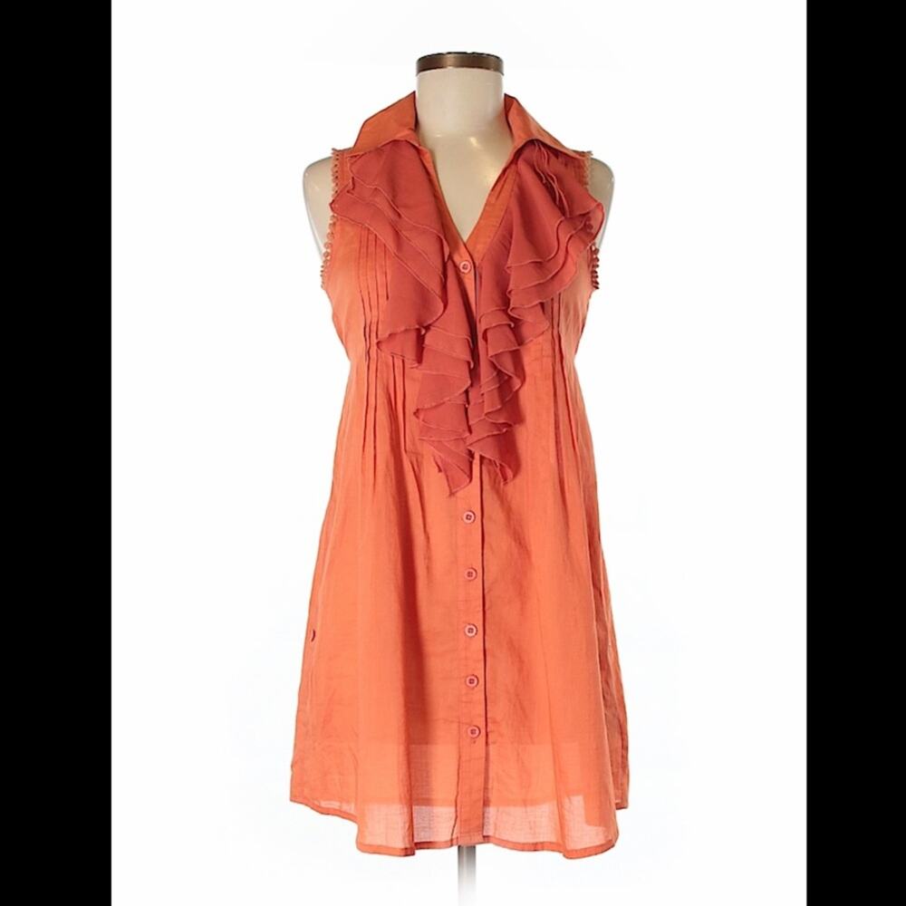 Carolina Williamson ruffled neck sleeveless button down‎ cotton shirt dress, 6